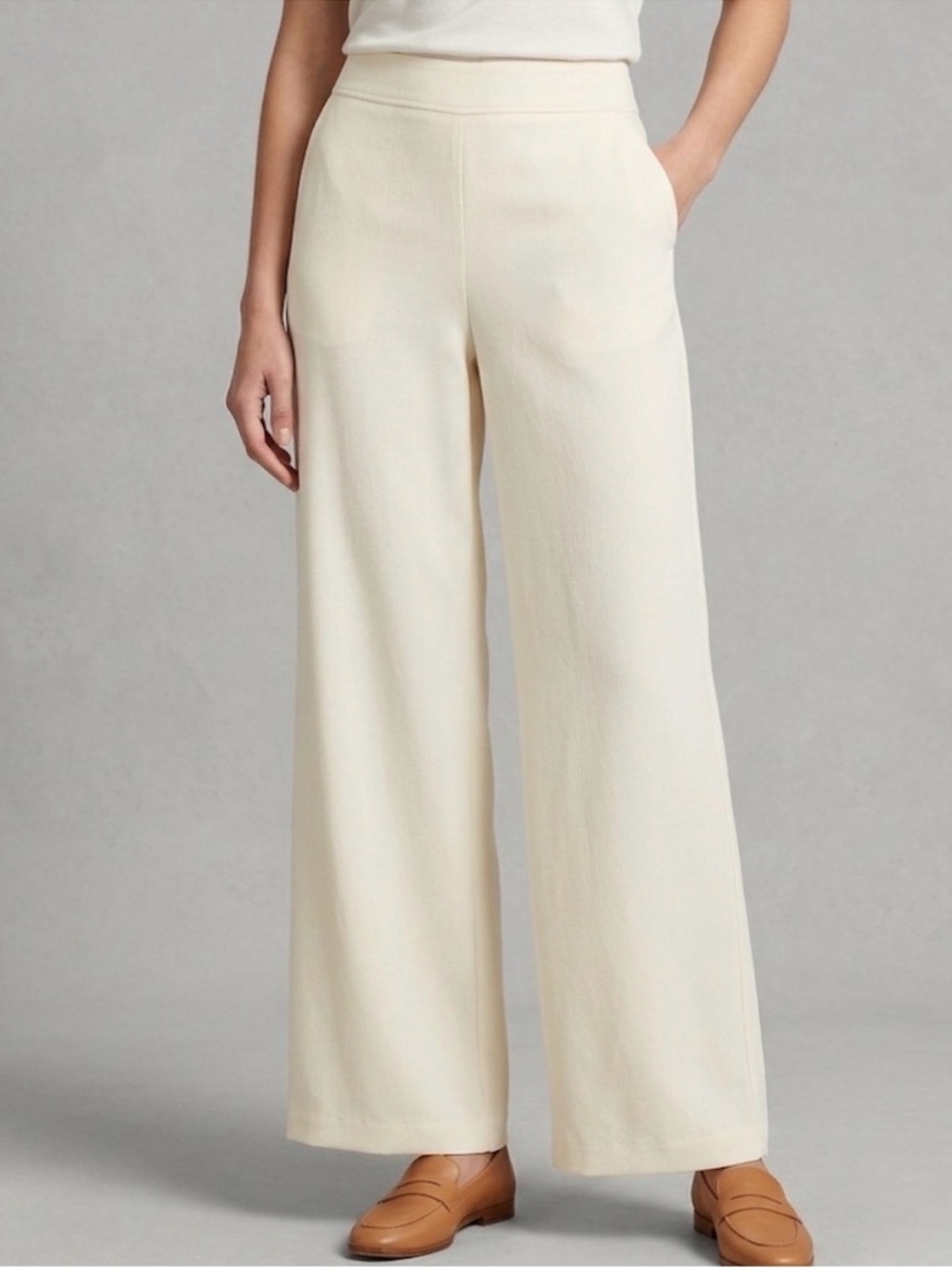 Max Studio Cream Wide-Leg Knit Pants